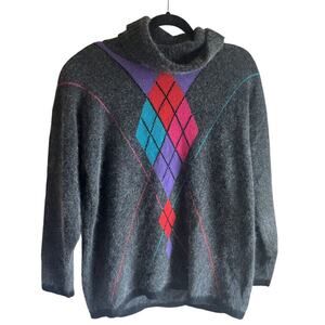 Valerie Stevens LARGE Womens Lambs Wool Sweater Petite Size L Angora Rabbit Fur